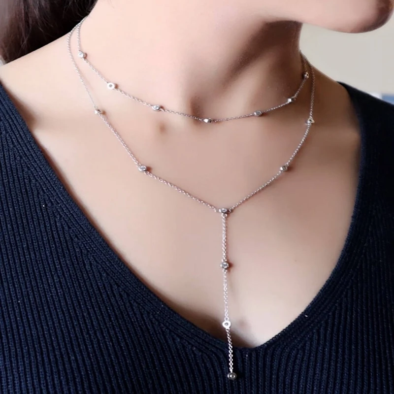 Женское Двухслойное ожерелье модная Очаровательная цепочка из 100% серебра с