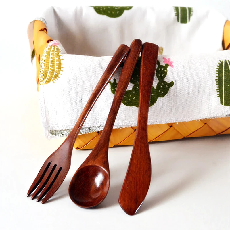 Набор японских столовых приборов из натуральной древесины ложка вилка нож