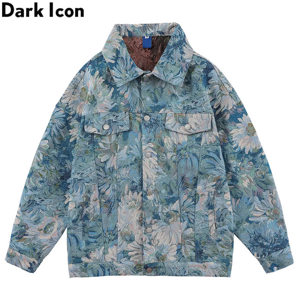 

Dark Icon Floral Jacquard Denim Jackets Men Women Oversized Men's Jean Jacket Couple Clothing