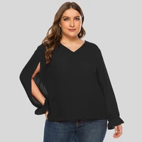 doib black large size blouse women black chiffon solid color full sleeve hole plus size blouse 2020 autumn blouse 4xl