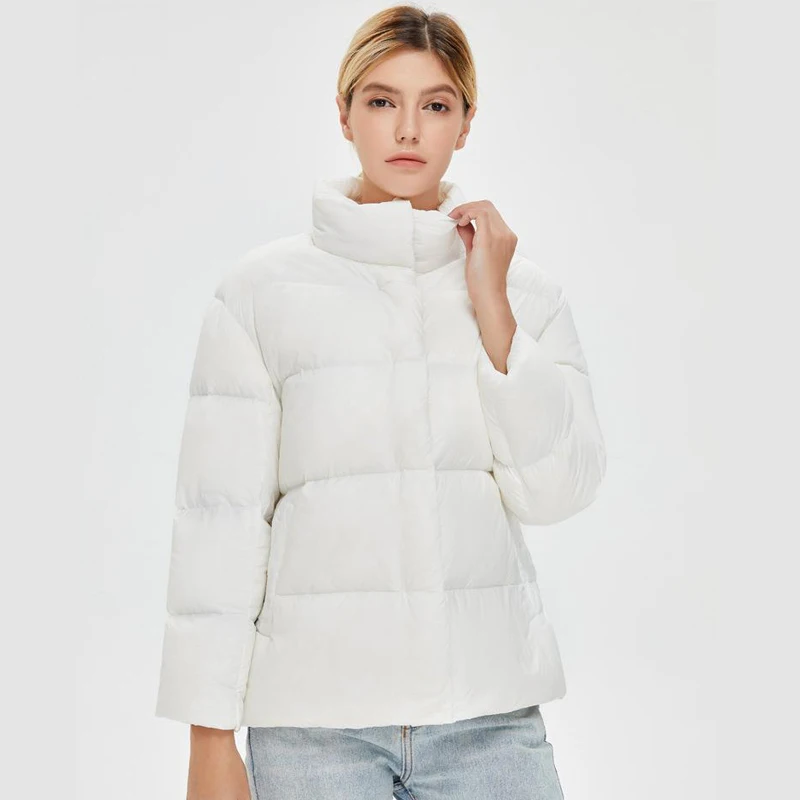 

Women's Short Slim Down Jacket Stand-up Collar Thickened Coat Buckle Zipper Double Warm