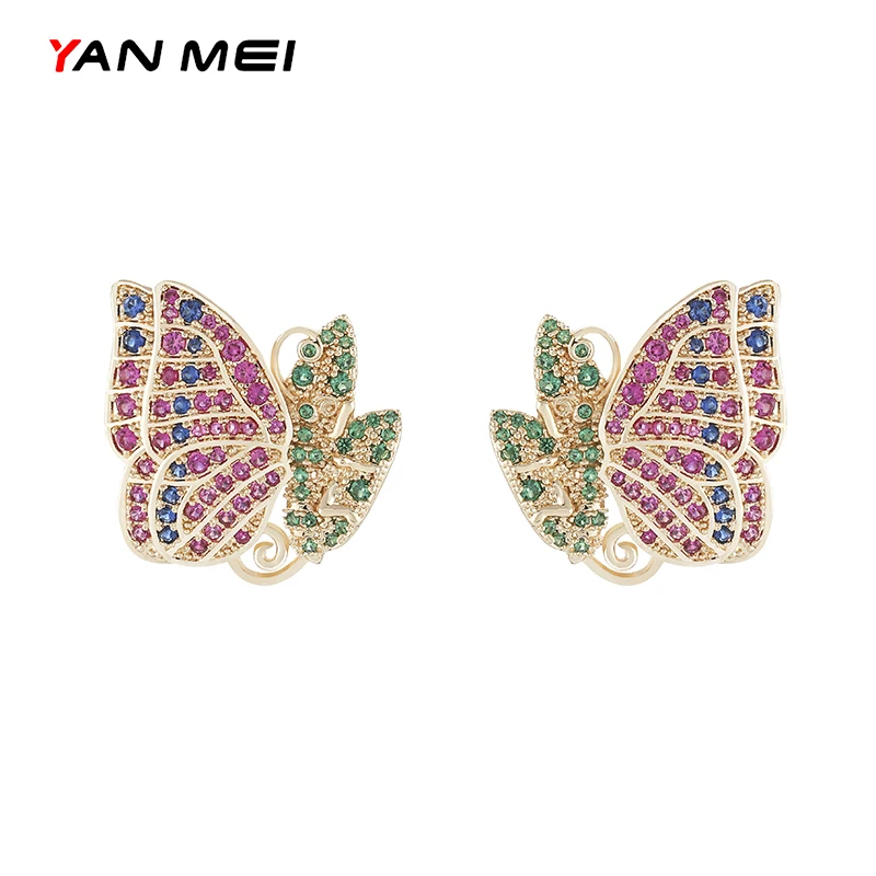 Серьги бабочки YANMEI YME9544 с цирконом изысканные роскошные блестящие сережки милая