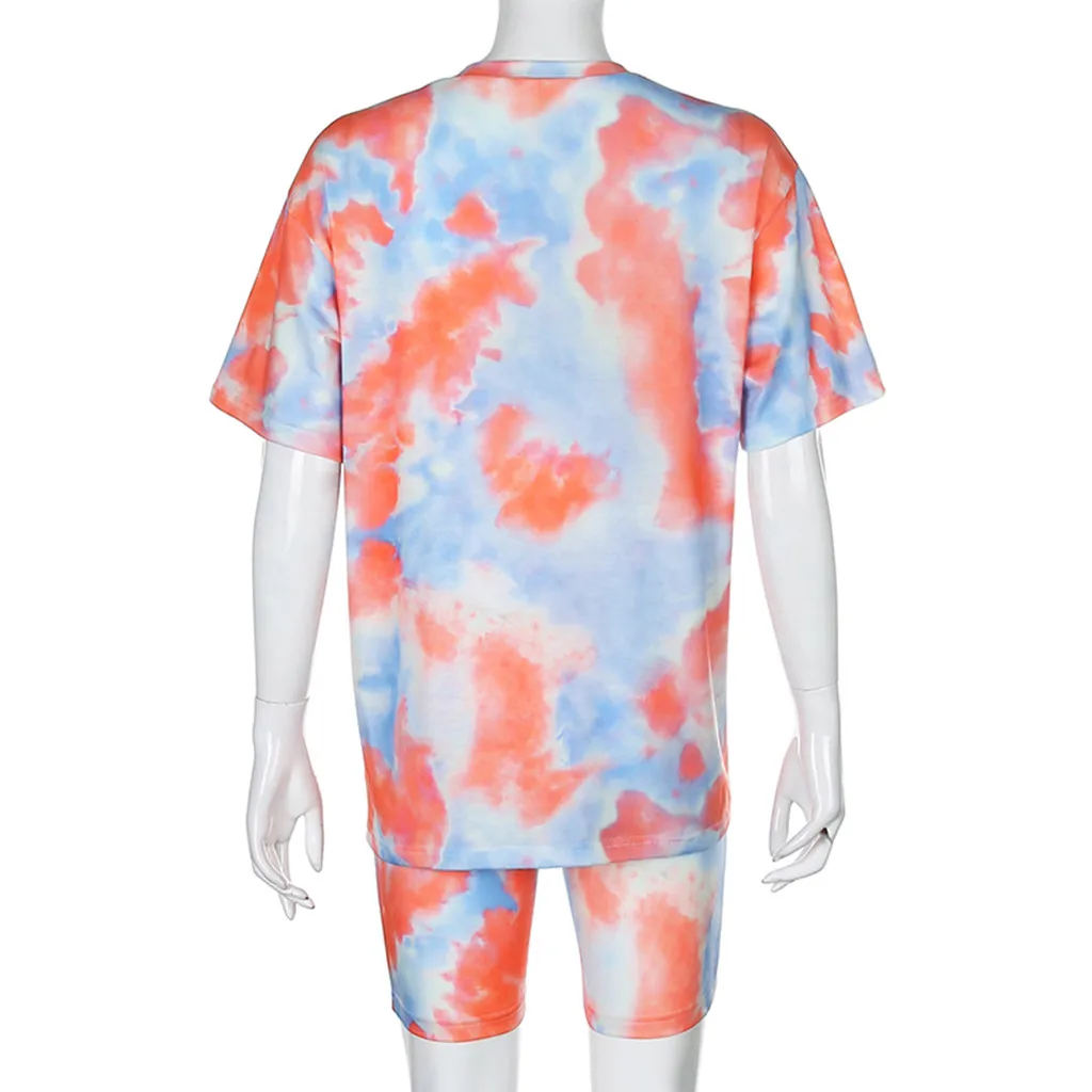 

Womail Two Piece Set Women Tie Dye Print Basic Tshirt Shorts Casual Outfits lounge Wear Jogging Femme Biker Shorts Tees Summer