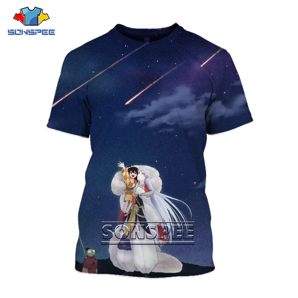 

SONSPEE Inuyasha Anime Men Women 3D Print Tee Shirt Sesshomaru Feudal Demon Harajuku Kimetsu No Yaiba Sleeve Oversized tshirts