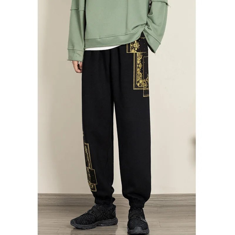 

Men's casual pants 2021 spring and winter new printed elastic waist loose sports pants trousers youth fashion men personality