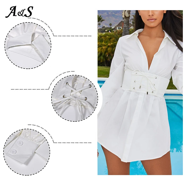 Женское платье-рубашка с корсетом Anbenser длинным рукавом повседневное винтажное