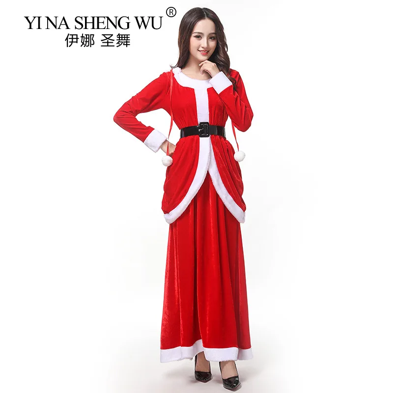 Женский Рождественский костюм с длинным рукавом для взрослых Рождественская