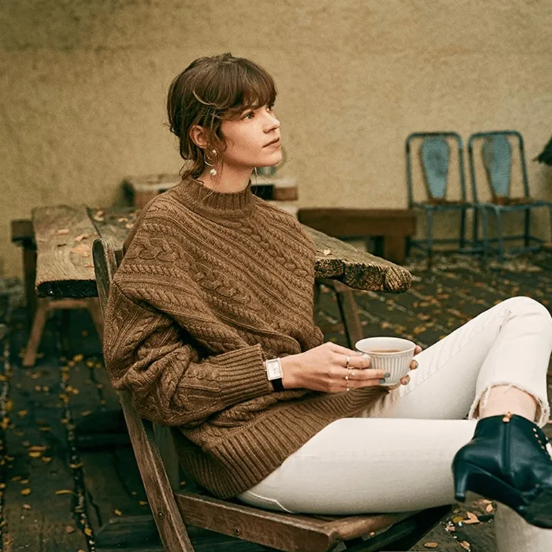 Женский свитер BARESKIY с круглым вырезом кашемировый однотонный свободный