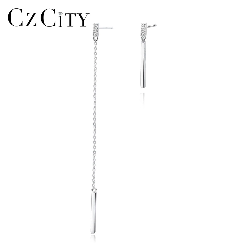 

CZCITY New Unique 100% 925 Sterling Silver Tassel Drop Earrings for Women Elegant Chain Fine Prom Jewelry Bijoux Christmas Gifts