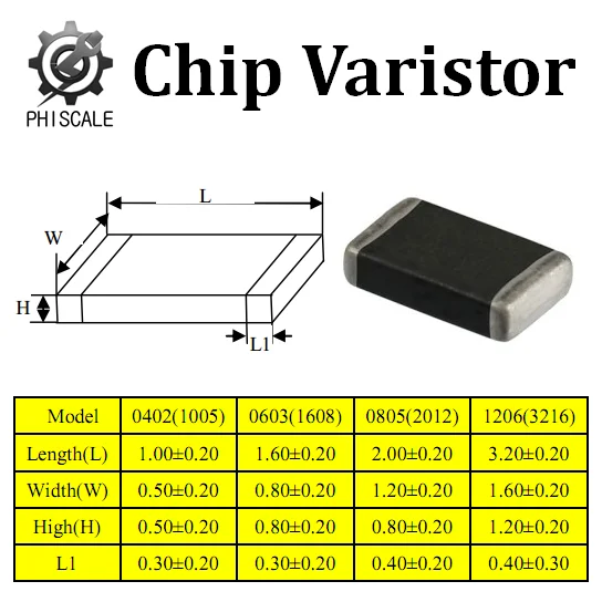 PHISCALE MOV Чип Варистор поверхностного монтажа, MLCV 0402 0603 0805 1206 SMD