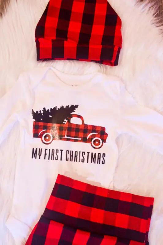 Newborn Baby Boys Girls Christmas Long Sleeve Bodysuit White Letters Print Tops Red Plaid Pants with Cap 3pcs Kids Clothes | Детская