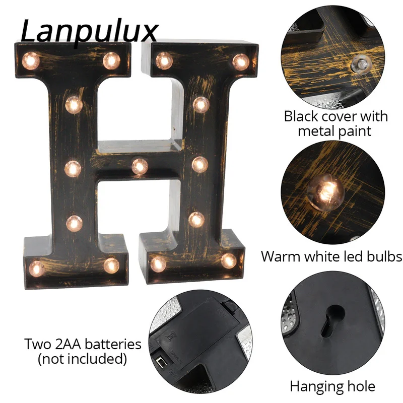 Lanpulux 3D Алфавит буквы светодиодный ночник в ретро стиле бар кофе декор Освещение светильники настенные подвесные буквы лампы