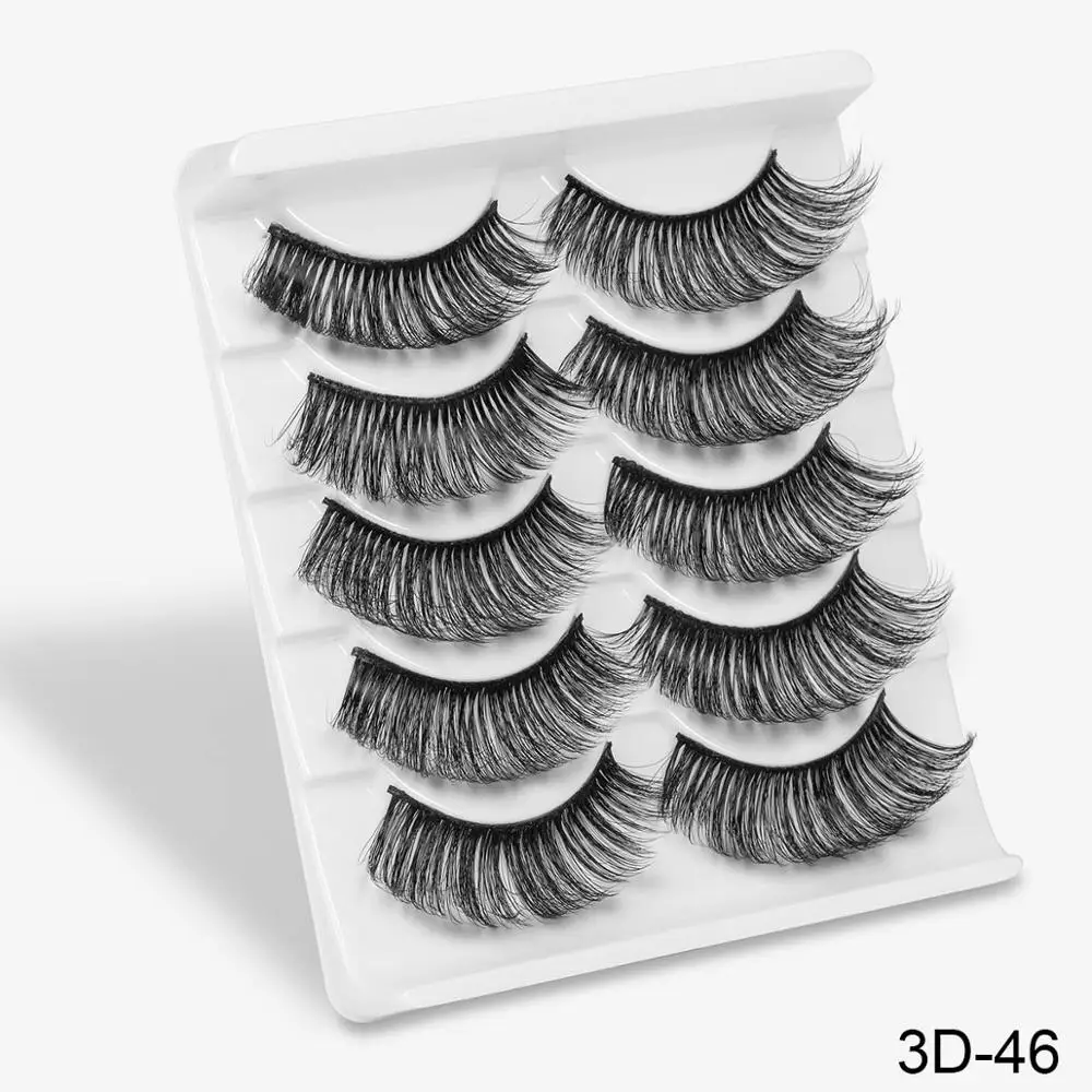 3D-46 SEXYSHEEP, 5 пар, 20-25 мм, 3D накладные ресницы из искусственного меха норки, натуральные/толстые длинные ресницы для глаз, вытягивающие макияж, инструменты для наращивания красоты - Цвет: 3D-46