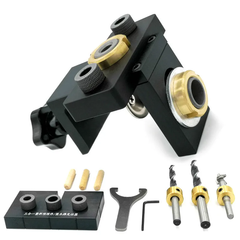 

3 in 1 Adjustable Doweling Jig Woodworking Pocket Hole Jig With 8/15mm Drill Bit For Drilling Guide Locator Puncher Tools