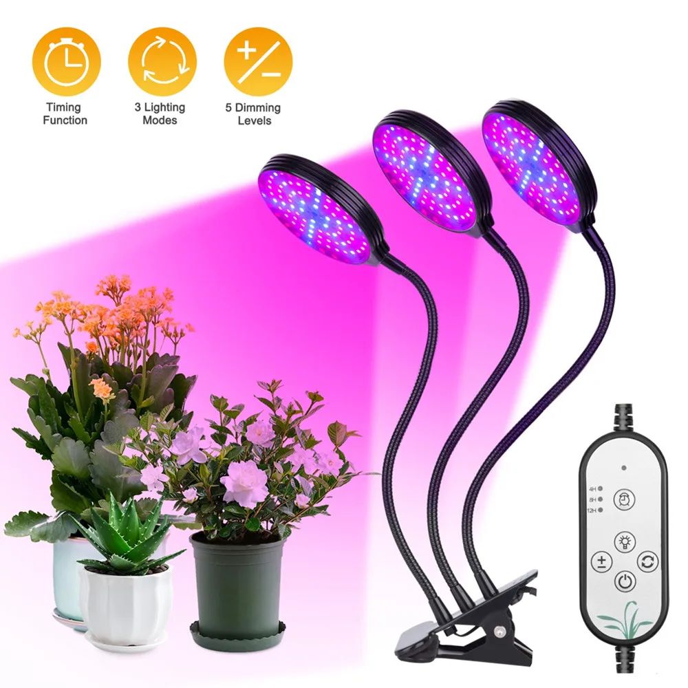 

Dimmable LED Plant Grow Light 3 Heads Timing Full Spectrum Light USB Phyto Grow Tube Lamp Greenhouse Flower Fitolampy Box Tent