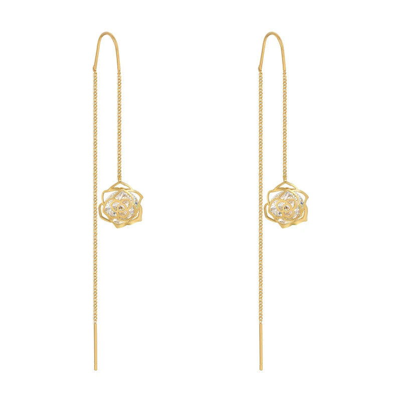 

2020 New Elegant Hollow Out Zircon Flower Long Earrings Fashion For Woman Korean Jewelry Luxury Party Girl's Unusual Earrings