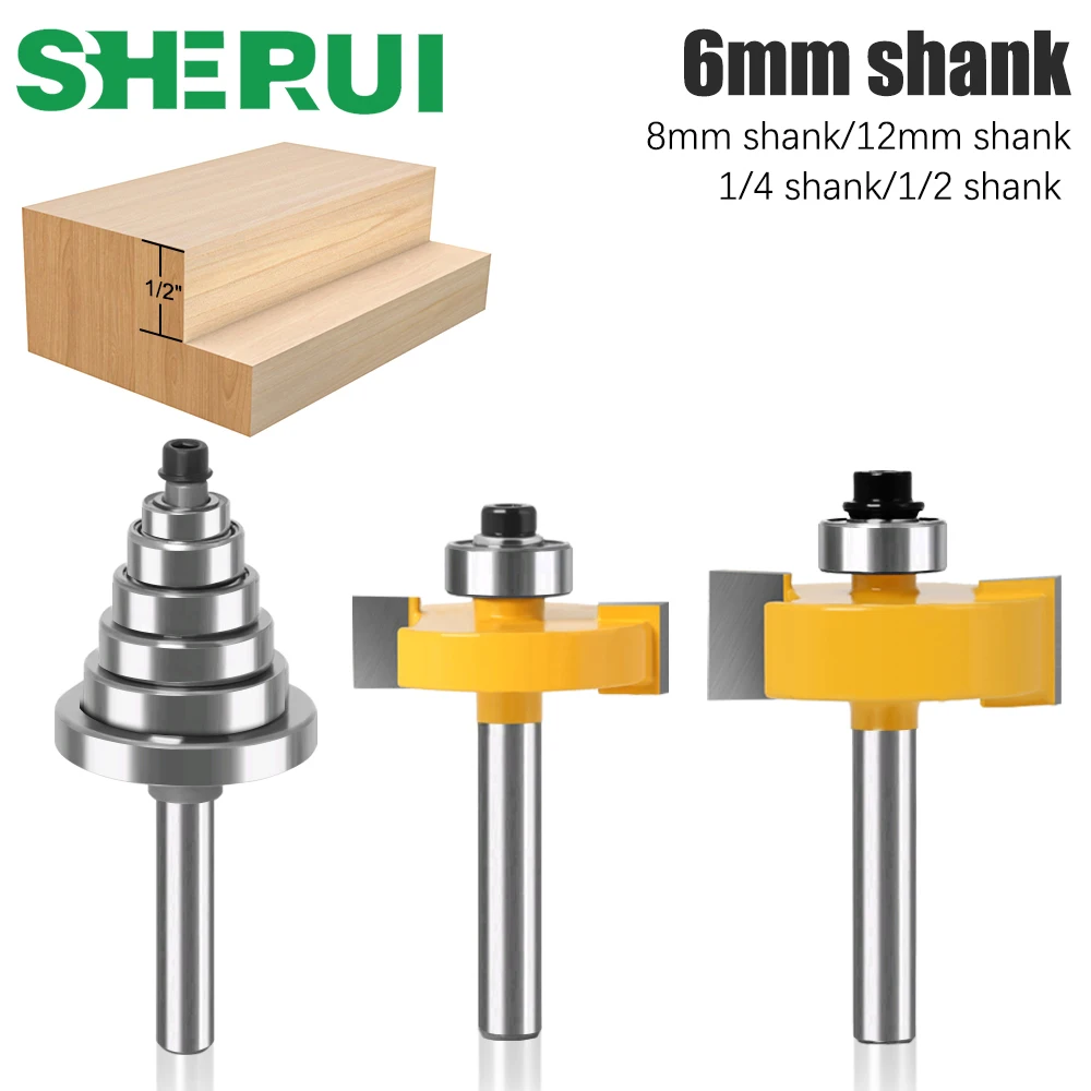 

6, 8, 12mm shankRabbet Router Bit with 6 Bearings Set -1/2"H - 1/4" Shank Woodworking cutter Tenon Cutter for Woodworking Tools