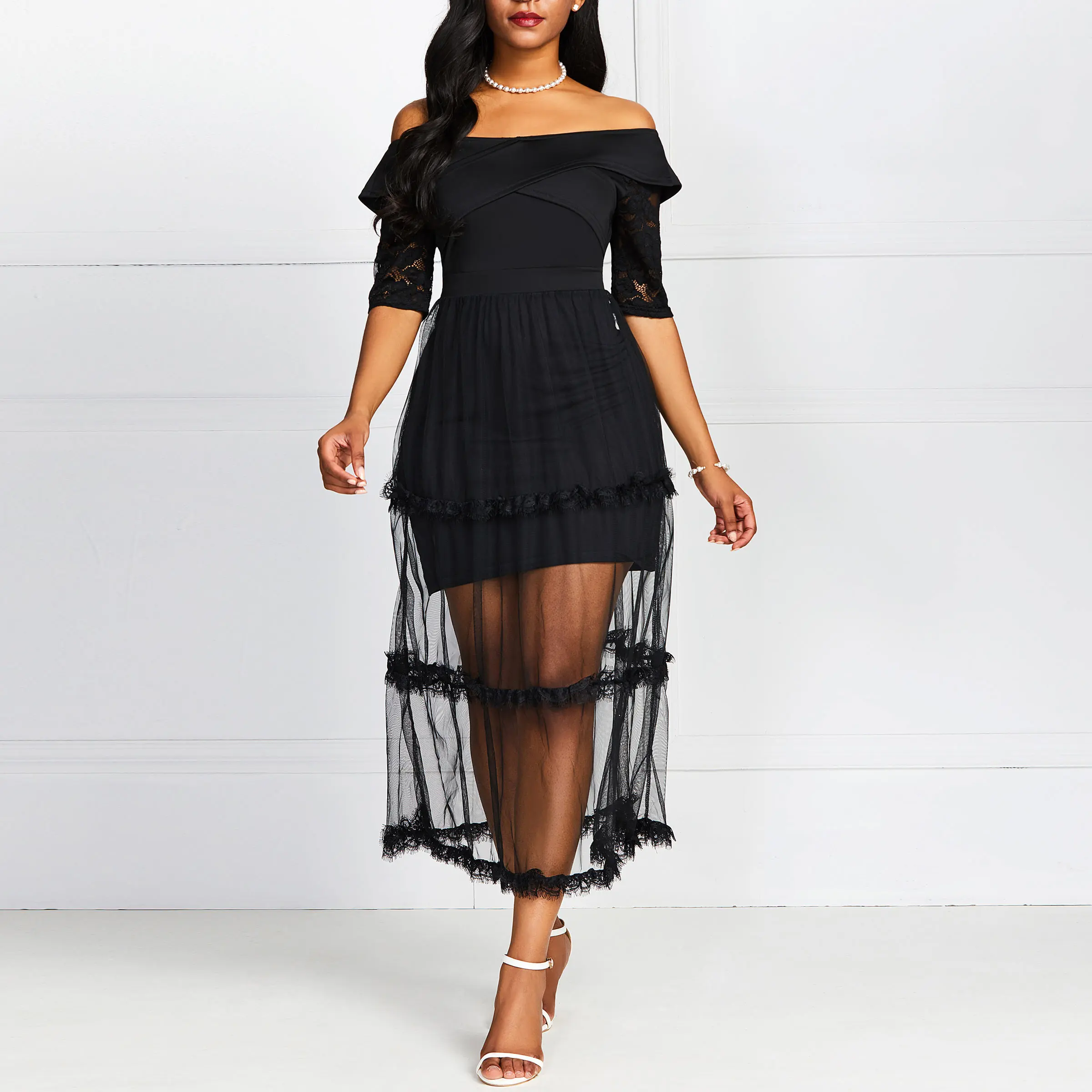 Летние женские кружевные платья размера плюс элегантные вечерние из