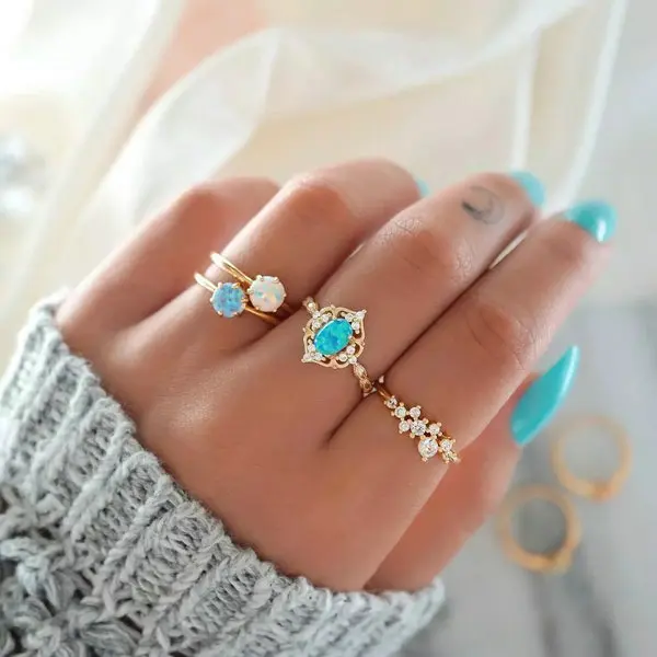 4 opal rings set Лидер продаж, женское кольцо с океанской звездой и луной, 13 шт. в наборе, ювелирные изделия, Ретро стиль, опал, корона, циркониевые кольца, модные женские аксессуары - Цвет основного камня: 4 opal rings set