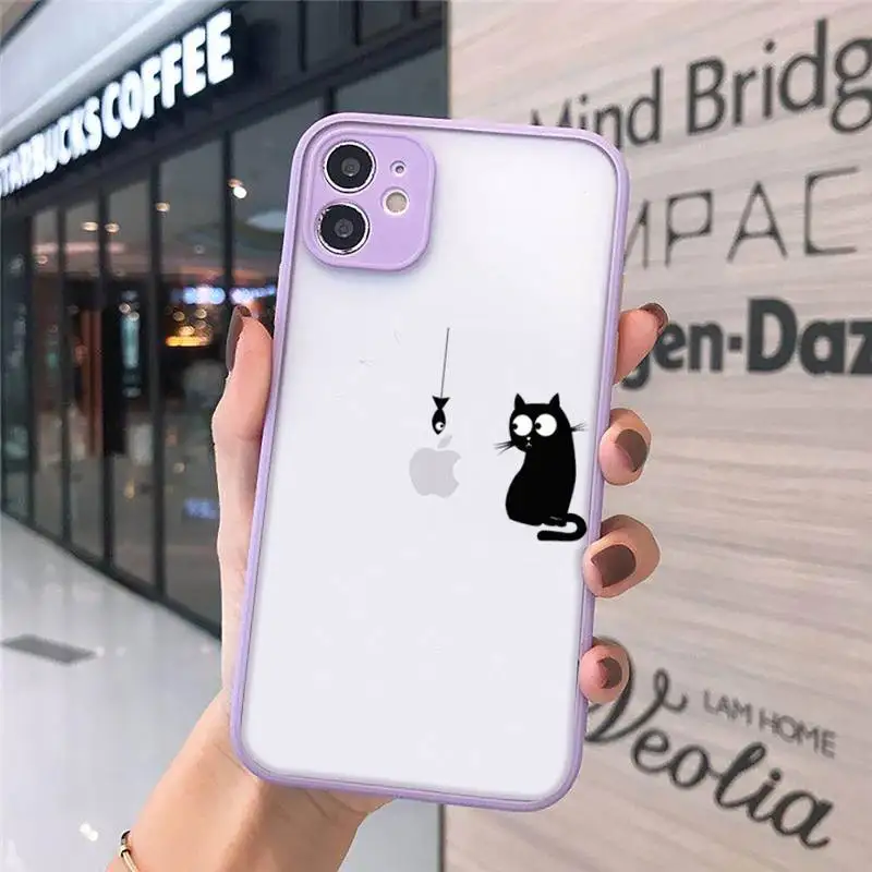 

Cute Cat Black Cat Cartoon Phone Cases Matte Transparent for iPhone 7 8 11 12 s mini pro X XS XR MAX Plus cover funda