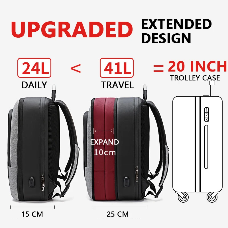 40L большой емкости мужские s расширяемые рюкзаки usb зарядка Мужские 17 дюймов сумки