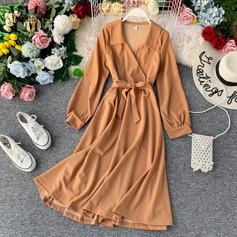 Женское длинное платье рубашка с v образным вырезом офисное поясом бабочкой