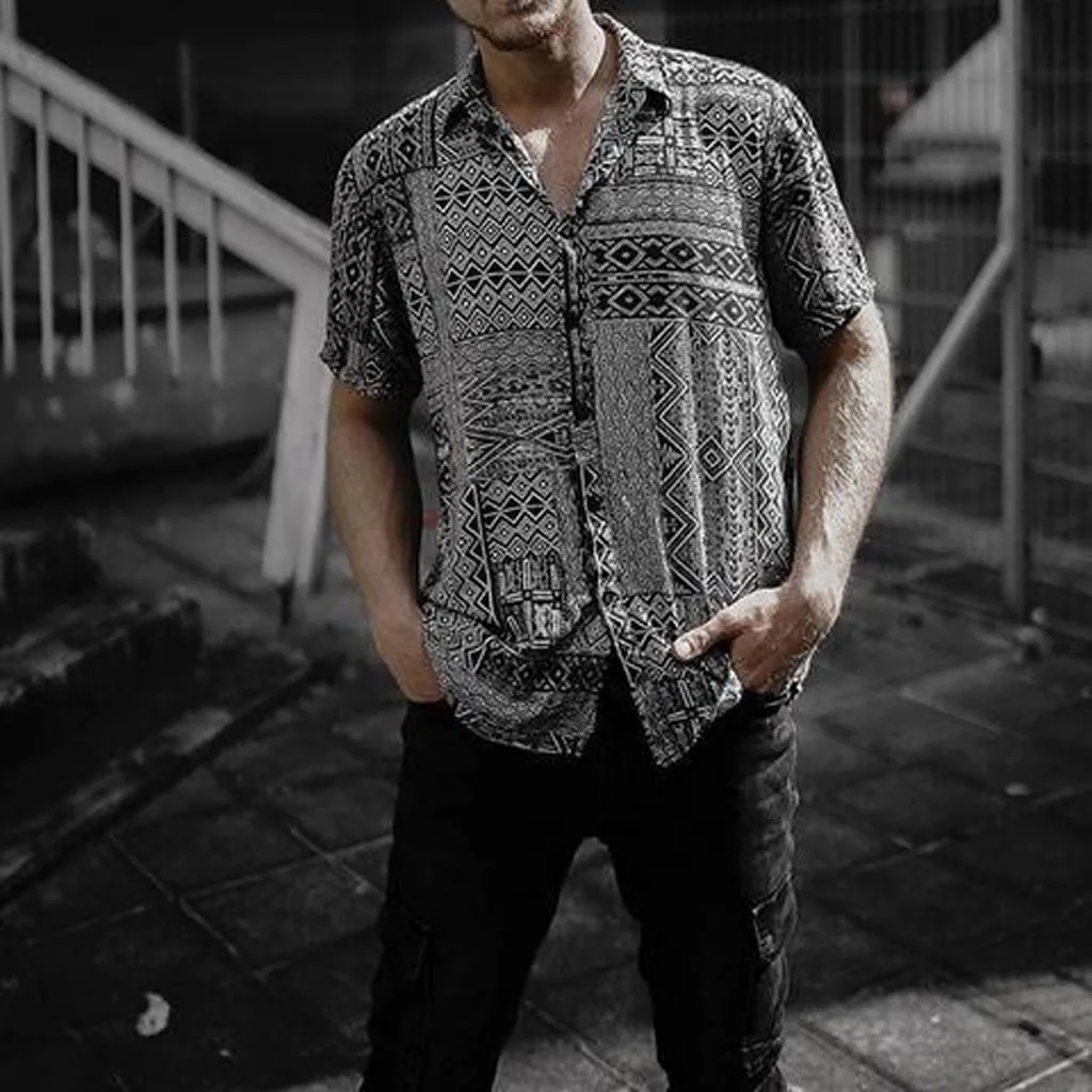 Мужские рубашки мужская рубашка с ретро принтом Мужская Летняя Повседневная