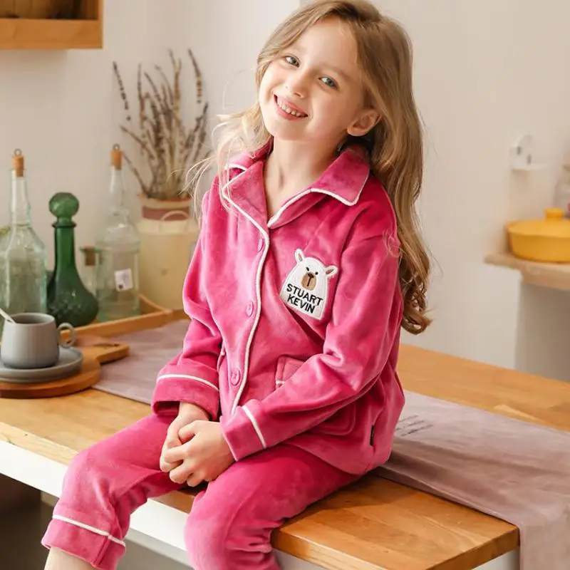 Детская бархатная Пижама кораллового цвета для девочек - Цена: 2 303,24 руб.