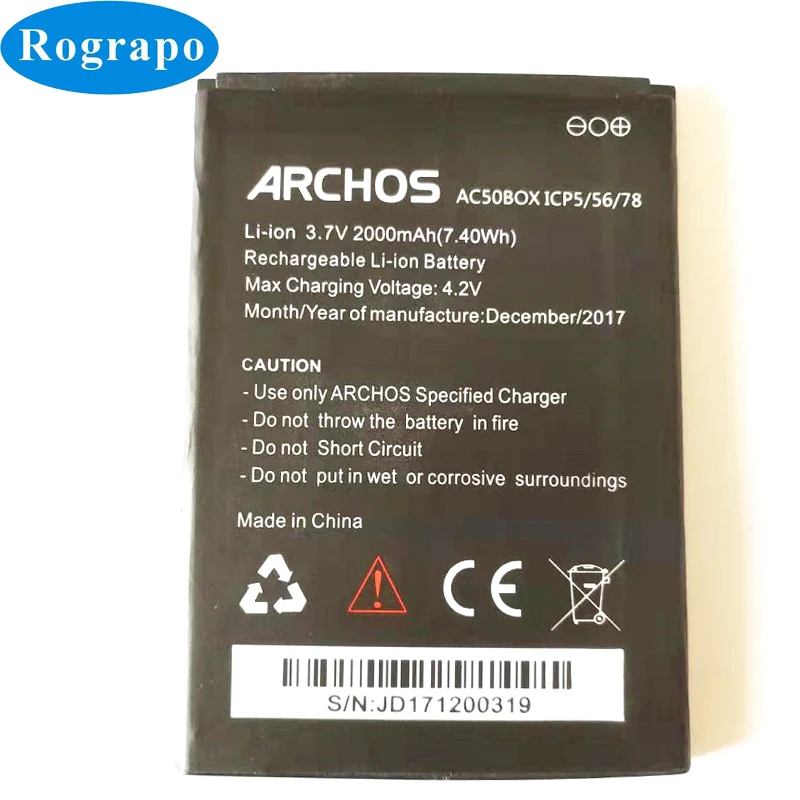 

Original 2000mAh Mobile Phone Replacement Battery For ARCHOS AC50BOX ICP5/56/78 / Archos 50 Platinium 50b / Gsmart Mika M2+gift