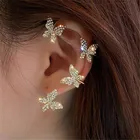 Серебряные Позолоченные Клипсы-бабочки для ушей, поддельные серьги для пирсинга для женщин, блестящие циркониевые клипсы для ушей, модные ювелирные изделия