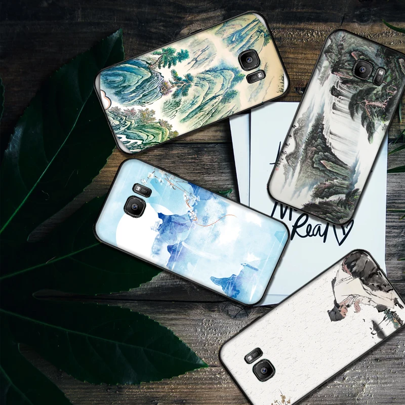 Китайский пейзаж Живопись мягкий силиконовый чехол для телефона Samsung Galaxy S8 S9 S10 Plus