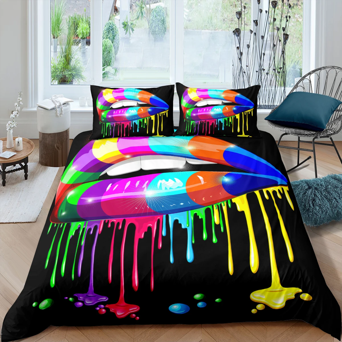 

Bedding Set 3D Sexy Red Lips Print Cartoon Bedroom Quilt Cover with Pillowcase Soft Adults Girl Duvet Cover Set Queen King