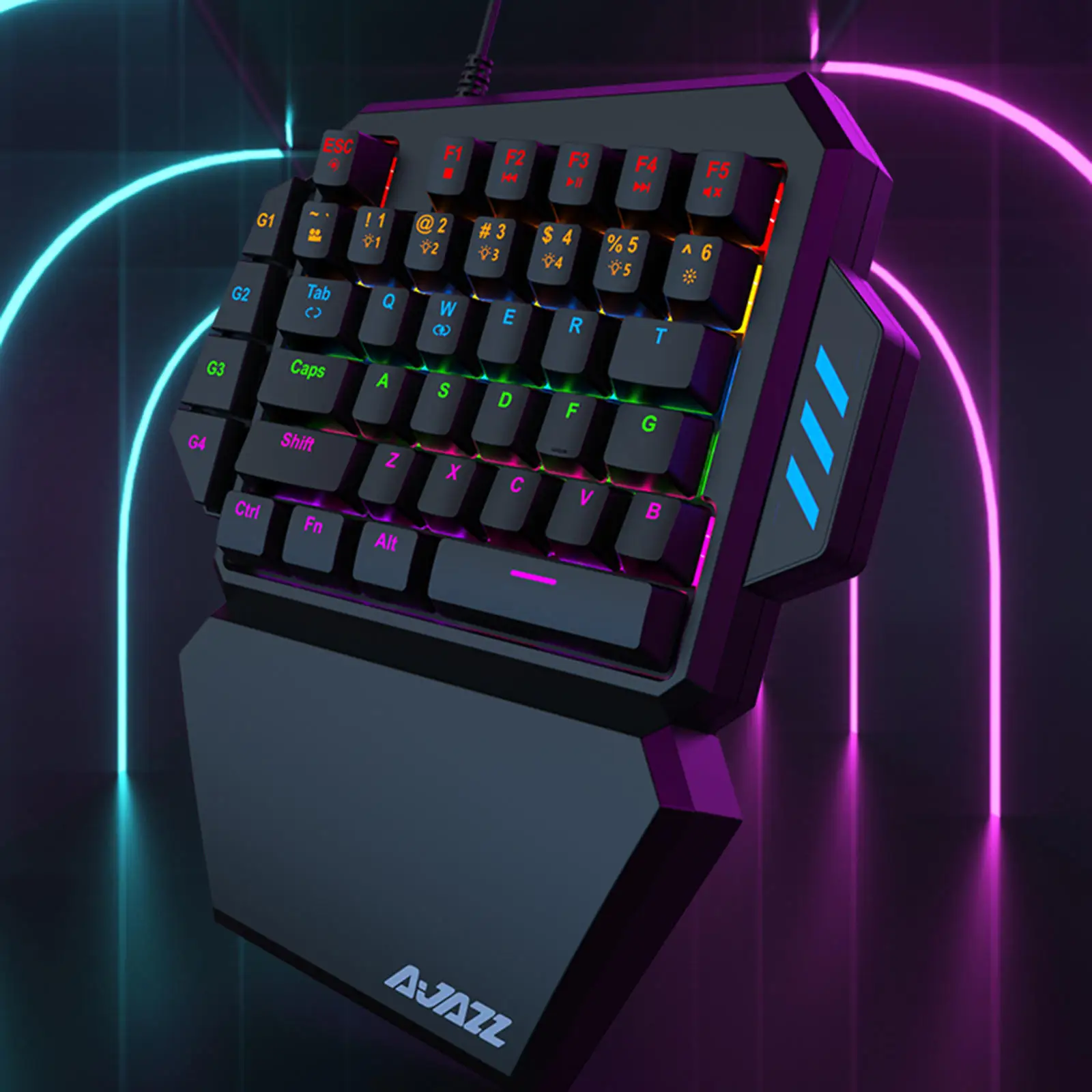 

One-Handed Gaming Keyboard 39 Keys with Cable RGB Backlit LED Mini Keypad for Professional Gamers Computer PC Support Wrist Rest