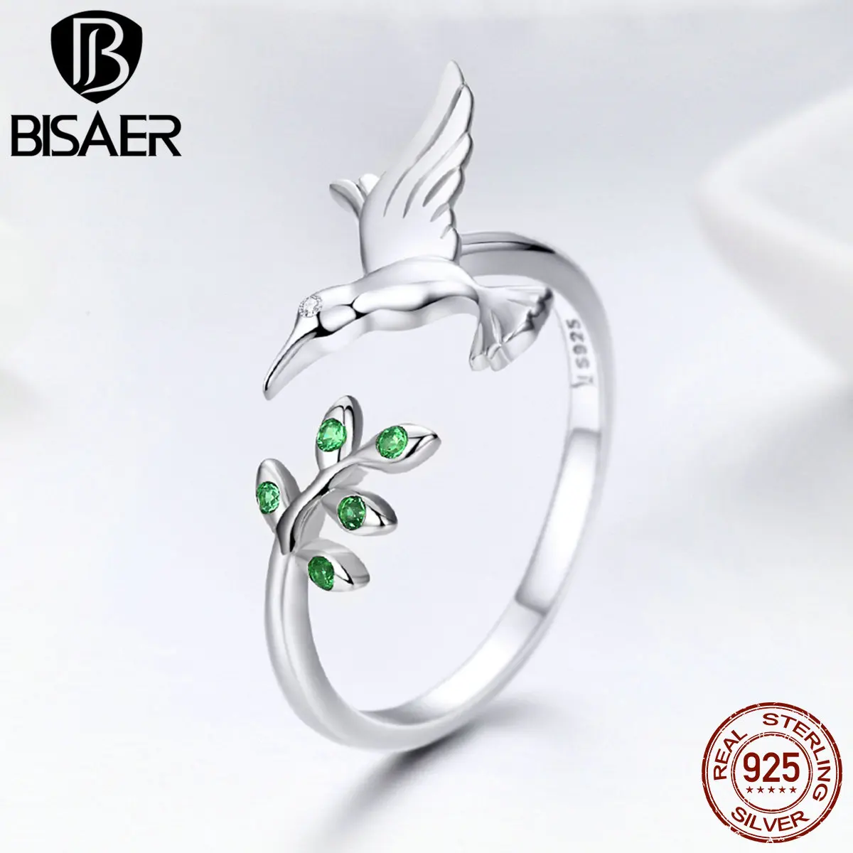 BISAER 925 пробы Серебряная птица Колибри поздравление регулируемый палец женские Кольца для женщин Рождественский подарок режим Bijoux GXR323