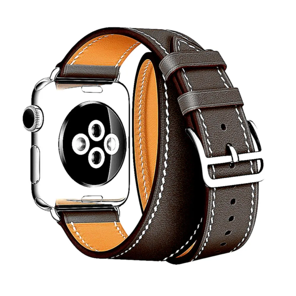 Кожаный браслет с двойными кругами для Apple Watch 1, 2, 3, 42 мм, 38 мм, ремешок для iwatch series 5, 4, 40, 44 мм