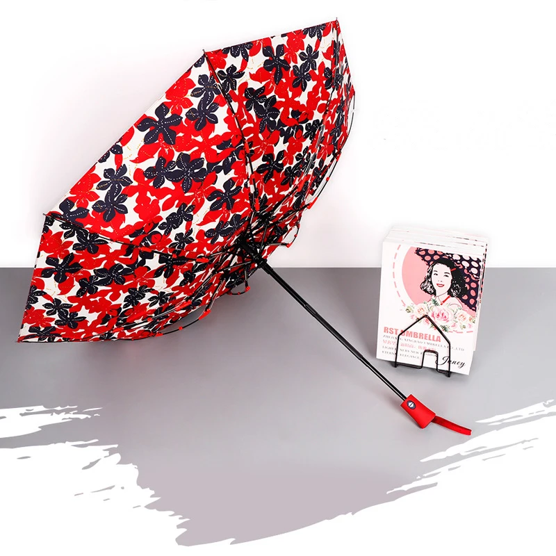 

Maple Leaves Umbrella 8K Windproof Fully-automatic Umbrellas Male Women Three Folding Commercial Large Durable Frame Parasol