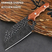 5cr15movstainless steel hammer pattern chef knife butcher meat boning knife with solid wood handle kitchen cutting cooking tool