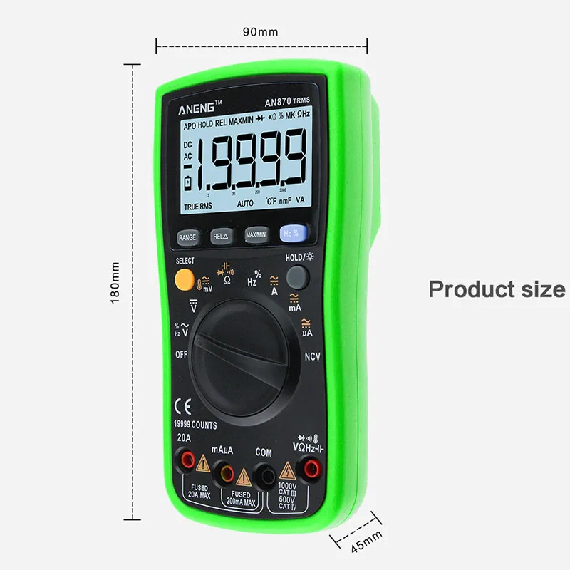 

ANENG AN870 NCV Digital Multimeter 19999 Counts Auto Range Ohmmeter AC/DC Voltage Meter Profesional Capacitance Meter HR