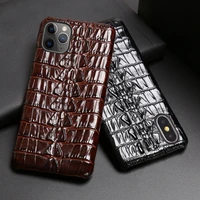 greenstraw genuine leather phone case for iphone 13 12 pro max mini 11 3d crocodile tail texture alligator skin grain back cover