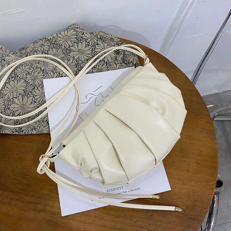 

women crossbody bag New pleated dumpling bun Korean style trendy simple pure color PU bag Semicircle bag Shoulder Bag