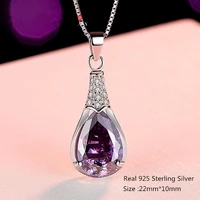 925 sterling silver female luxury jewelry necklace natural amethyst pendant necklace for women girl bride wedding jewelry chain