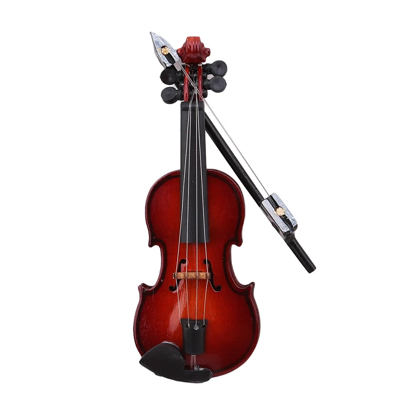 Home Decoration Mini Violin Dollhouse Miniature Musical Instrument Wooden Model Decor with Bow Stand Support and Case | Игрушки и хобби