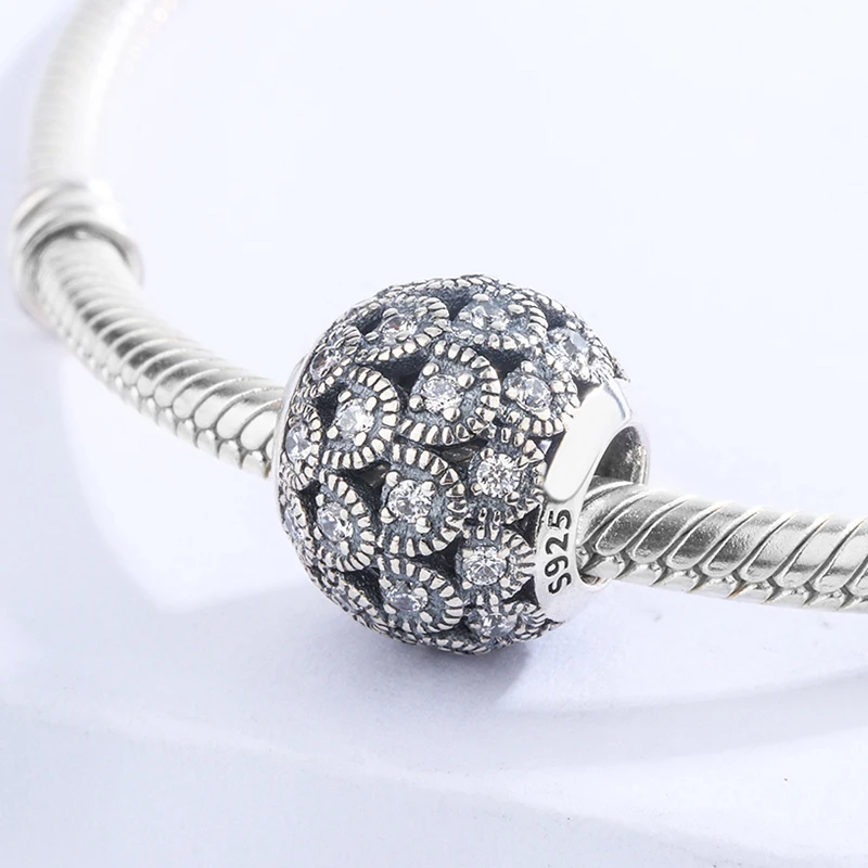

Vintage Classic Silver Plated Inlay Round Beads 925 Silver Sterling Silver Bead Bracelet Bangle Diy Fit Jewelry Making