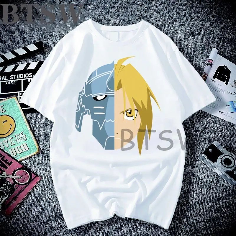 

Футболка мужская в стиле Харадзюку, популярная тенниска в стиле японского аниме, Харадзюку, с цельнометаллическим алхимиком, уличная одежд...