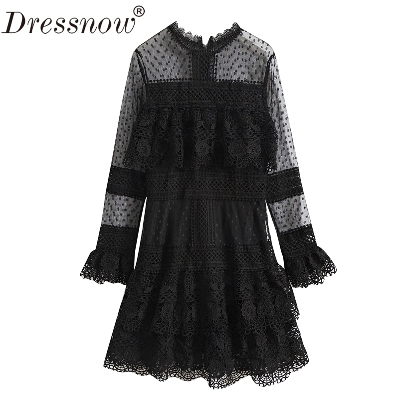 Dressnow высокое качество женское черное Открытое сексуальное кружевное платье