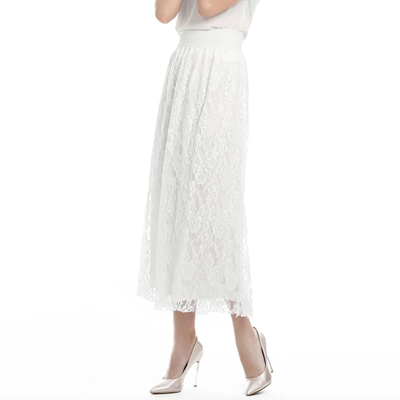Женская юбка с зонтиком хлопковая длинная кружевная высокой талией тонкая лето