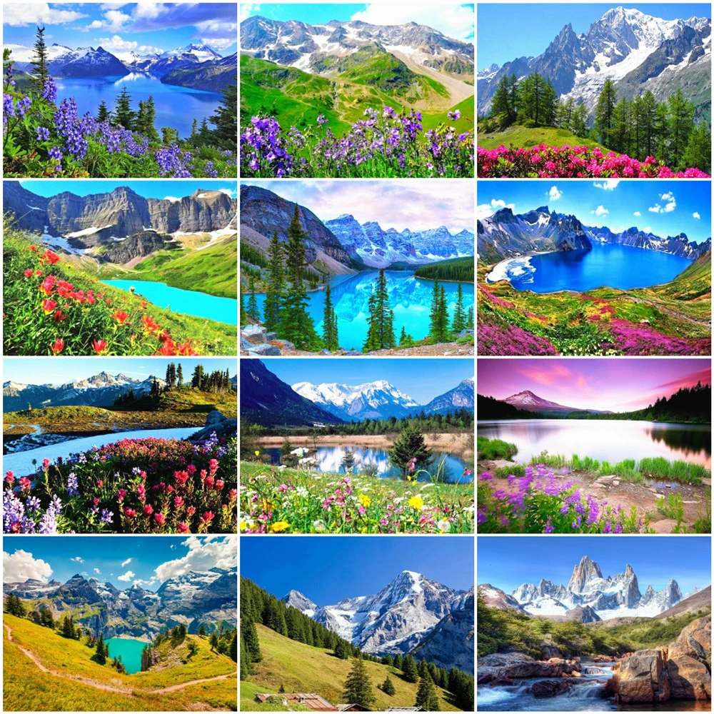 

HUACAN Paint By Numbers Mountain LandscapeHandPainted Painting Art Gift DIY Pictures By Number Kits room decoration
