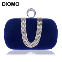 diomo evening bags elegant ladies luxury u shaped diamond clutch purse wedding party women chain ring bags black blue purple