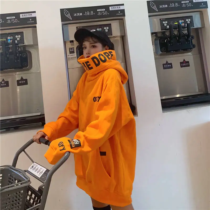 

Hoodies Hooded Thicker Plus Velvet Pockets Harajuku Pullovers Womens Long Sleeved Tops Ulzzang Students Oversize Hoodie Trendy