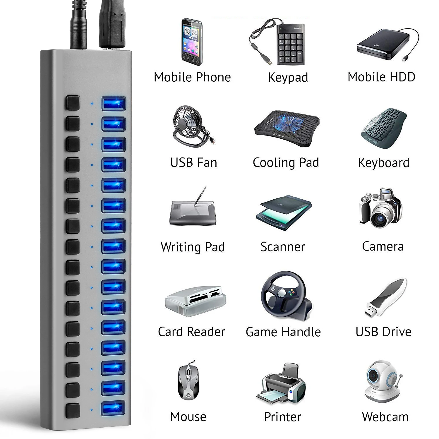 USB 3.0 Hub Multiple Splitter 3 Hab Convert High-speed Adapter 4/7/10/13/16/20 Ports Expander with Switch For PC | Компьютеры и офис
